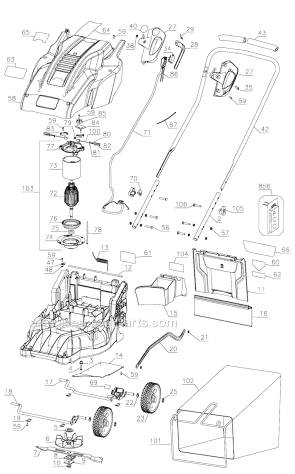 Black and Decker MM1800 Type 1 18 Inch Mulching Mower Page A Diagram