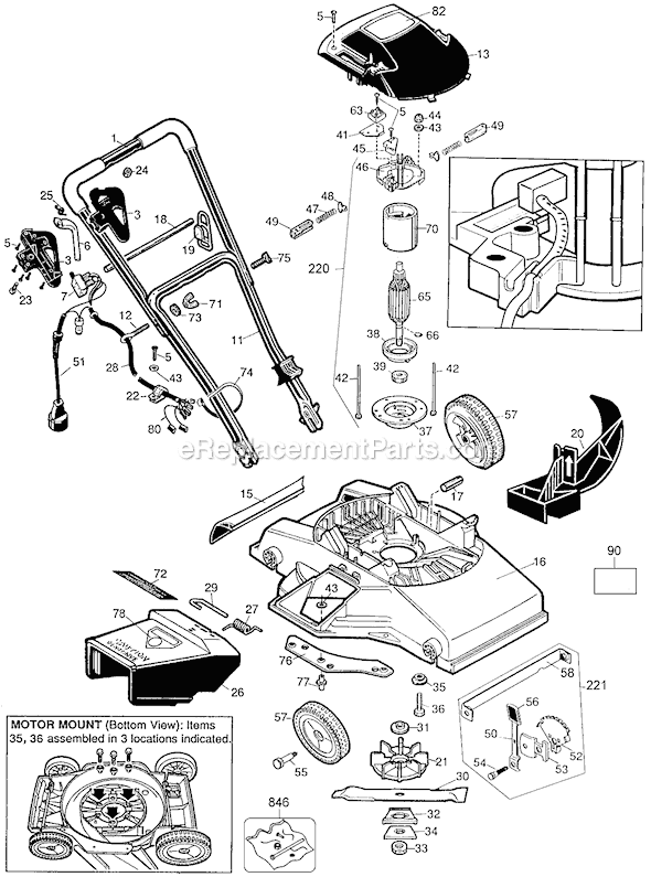 Black and Decker MM525 Type 3 Corded Mulch Mower Page A Diagram