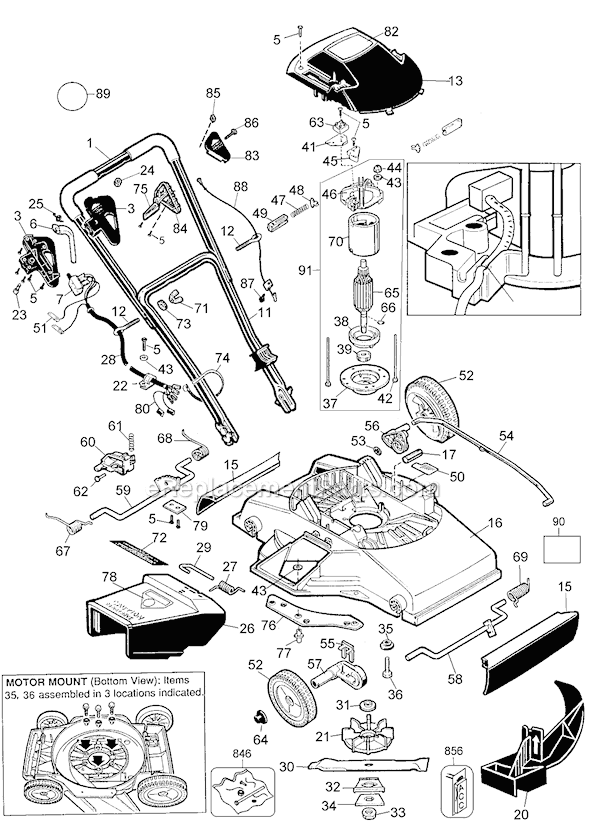 Black and Decker MM600 Type 1 18 Inch 4 Horse Power Mulching Mower Page A Diagram