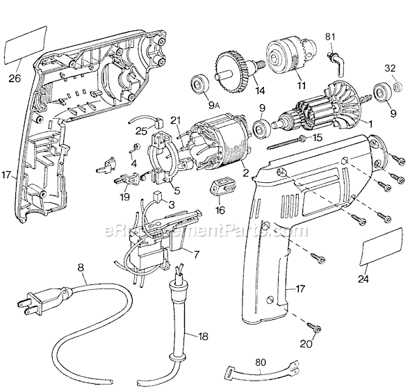 Black and Decker MT1163 Type 100 3/8 Variable Speed Reversible Drill Page A Diagram