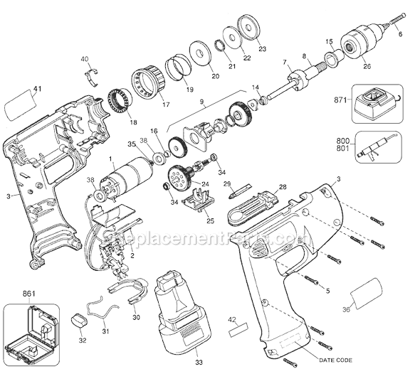 Black and Decker MTE21 Type 2 7.2 Volt Keyless Drill / Driver Page A Diagram