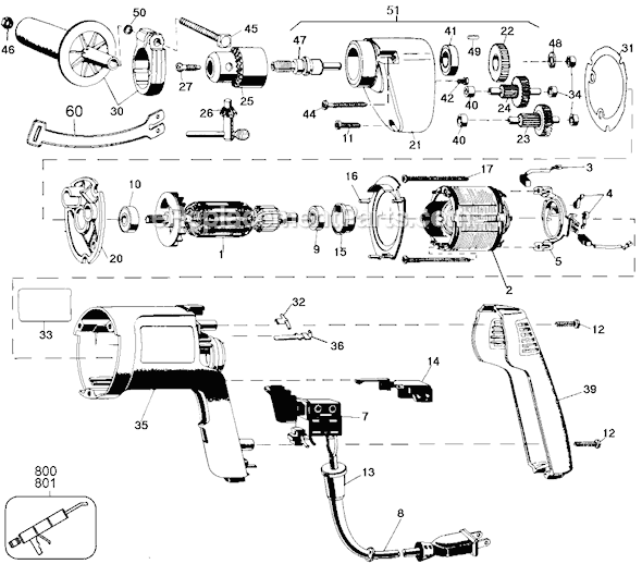Black and Decker MTE28 Type 100 1/2 Variable Speed Reversible Drill Page A Diagram