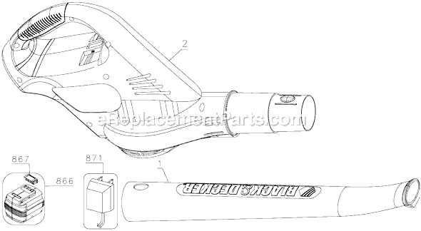 Black and Decker NS118B Type 1 18 Volt Cordless Sweeper, Bar Page A Diagram