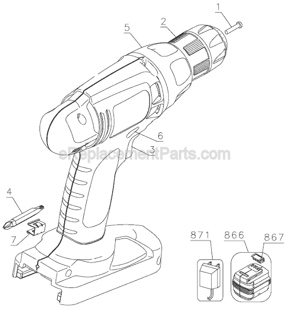 Black and Decker PS1440 Type 2 Cordless Drill Page A Diagram