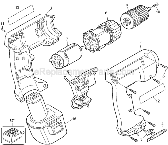Black and Decker PS310 Type 2 Cordless Drill Page A Diagram
