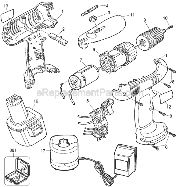 Black and Decker PS3200 Type 1 Cordless Drill Page A Diagram