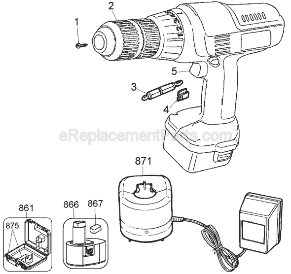Black and Decker PS3650K-2 Type 1 Cordless Drill Page A Diagram
