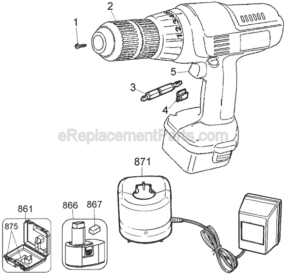 Black and Decker PS3650 Type 1 Cordless Drill Page A Diagram