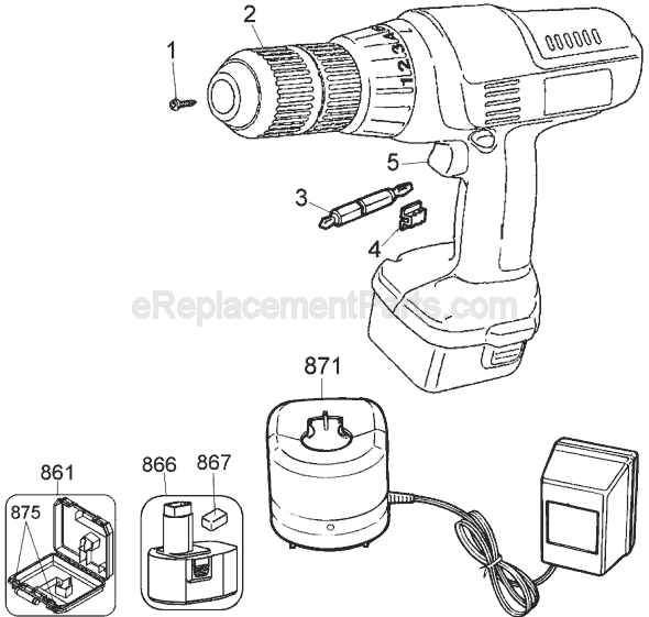 Black and Decker PS3750 Type 1 Cordless Drill Page A Diagram