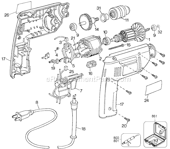 Black and Decker Q200 Type 1 3/8 Variable Speed Reversible Drill Page A Diagram