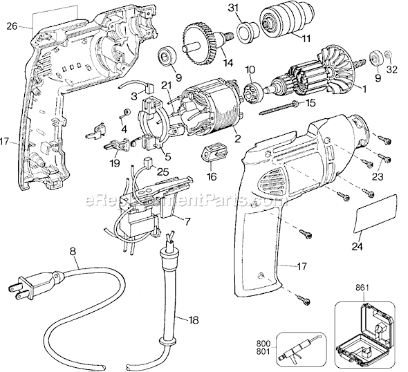 Black and Decker Q215 Type 1 3/8 Variable Speed Reversible Drill Page A Diagram