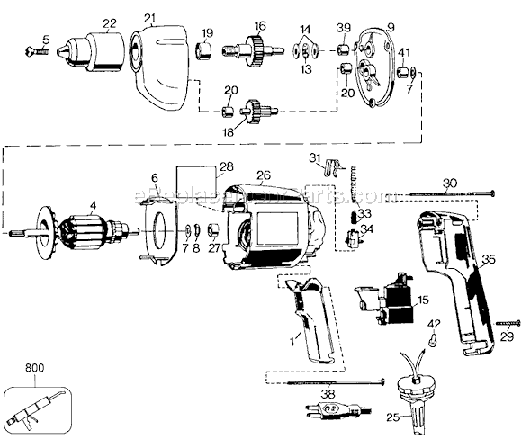Black and Decker TS310 Type 1 3/8 Variable Speed Reversible Drill Page A Diagram