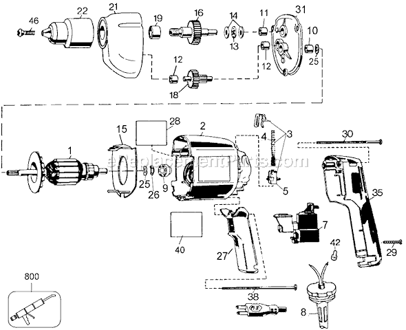 Black and Decker TV310 Type 1 T.V. 3/8 Variable Speed Reversible Keyless Drill Page A Diagram