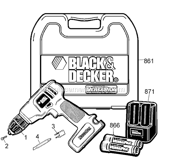 Black and Decker VP870 Type 1 7.2 Volt Versapak Drill Page A Diagram