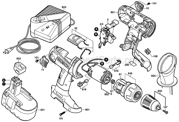 Bosch 33618 (0601912360) Cordless Drill Page A Diagram