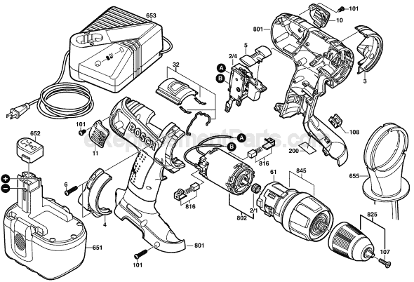 Bosch 13624 (0601913260) Cordless Drill Page A Diagram