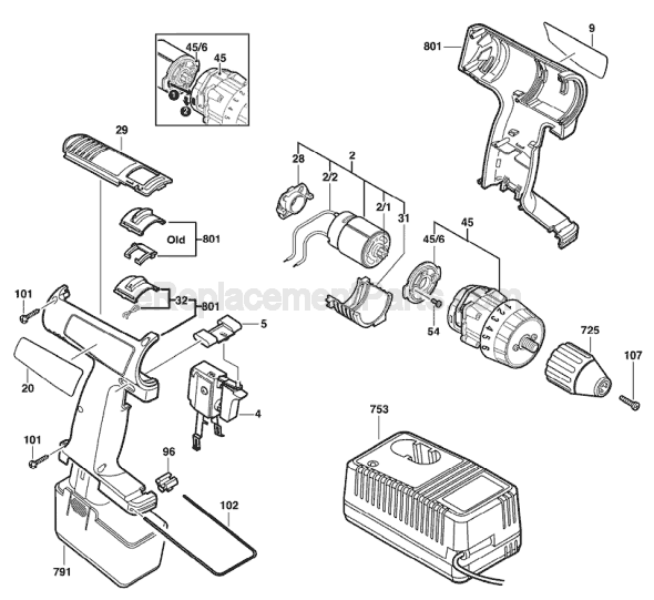 Bosch 3109 (0601936647) Cordless Drill Page A Diagram