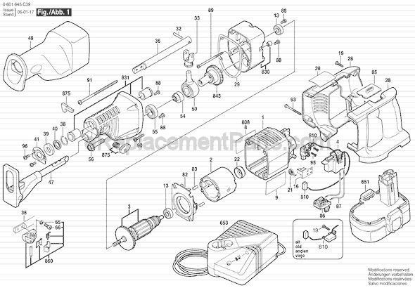 Bosch 1645-24 (0601645C43) 24V Cordless Reciprocating Saw Page A Diagram