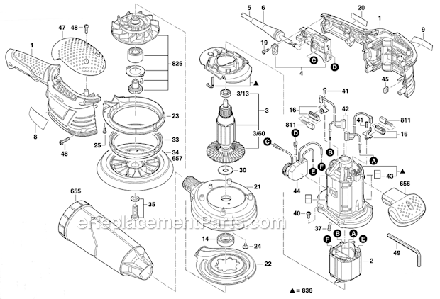 Bosch ROS65VCL 120V Rear Handle Random Orbit Sander Kit Page A Diagram