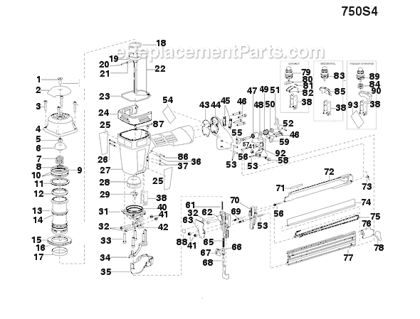 Bostitch 750S4 Pneumatic Stapler Page A Diagram
