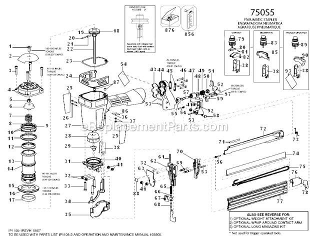 Bostitch 750S5 (Type 0) Pneumatic Stapler Page A Diagram
