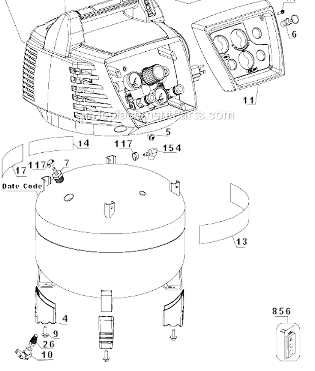 Bostitch BTFP02011 (Type 1) 6G 150Psi Compressor Page A Diagram