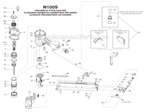 Bostitch N100S Pneumatic Stick Nailer Page A Diagram