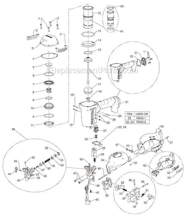 Bostitch RN46 Coil-Fed Pneumatic Roofing Nailer Page A Diagram