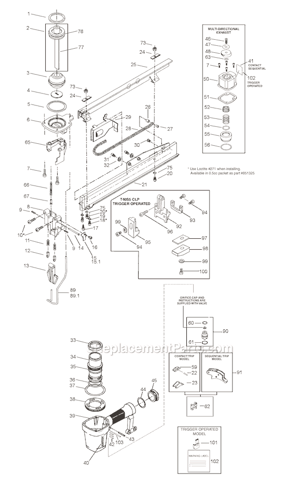Bostitch T40S5 Pneumatic Stapler Page A Diagram