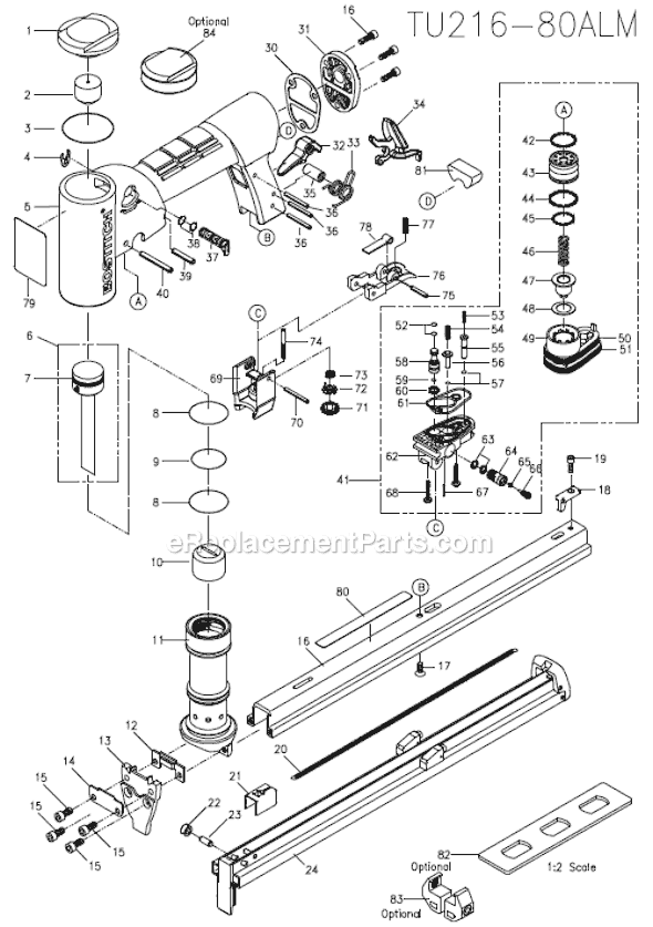 Bostitch TU-216-80ALM Industrial Fine Wire Stapler Page A Diagram