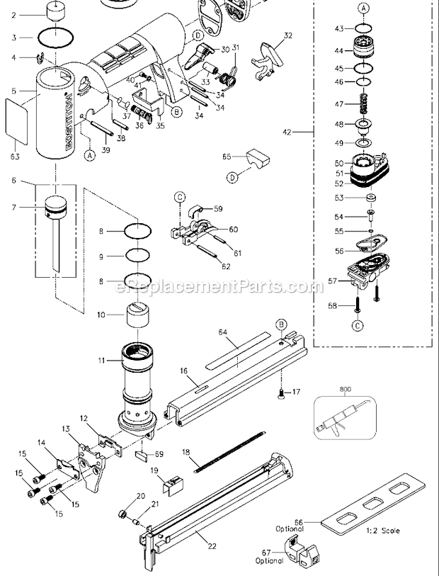 Bostitch TU216-71 (Type 0) Fine Wire Stapler Page A Diagram