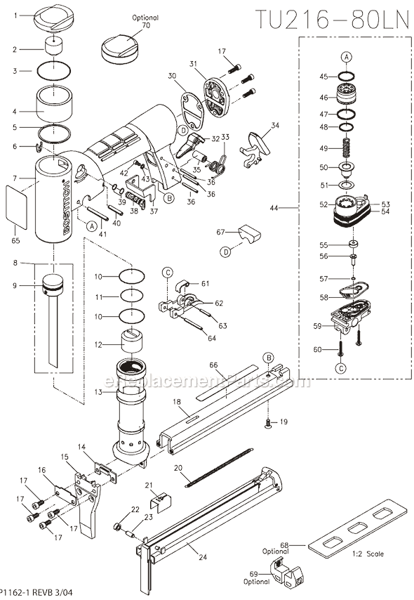 Bostitch TU216-80LN Industrial Fine Wire Stapler Page A Diagram