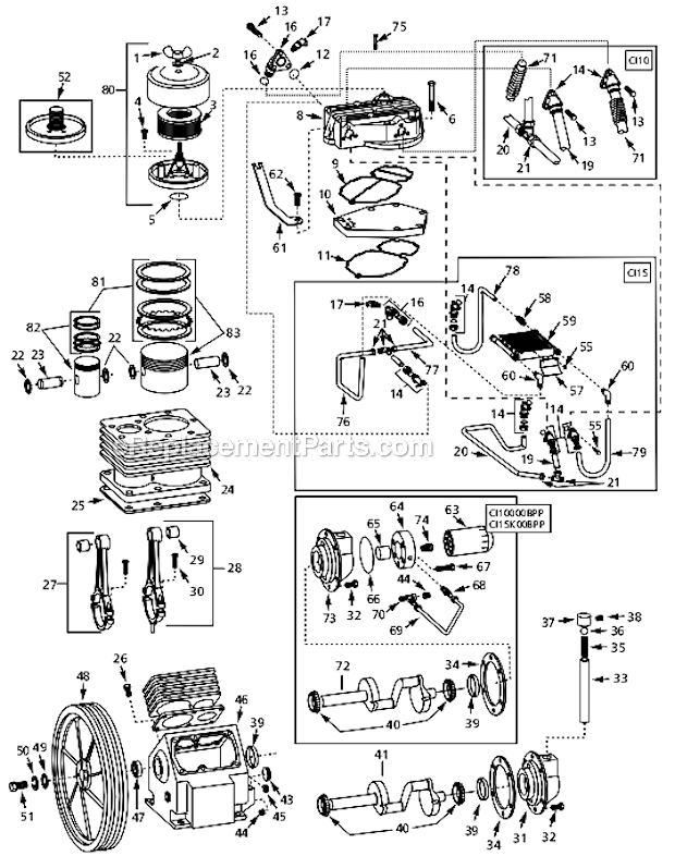 Campbell Hausfeld TX2101 10 HP Two-Stage Air Compressor Pump Page A Diagram