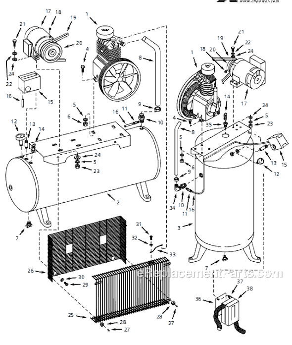 Campbell Hausfeld CI073080V5 (2003) Stationary Two-Stage Air Compressor Page A Diagram