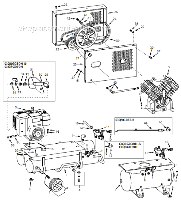 Campbell Hausfeld CIQ8G030H (1998) Gasoline Engine Air Compressor Page A Diagram