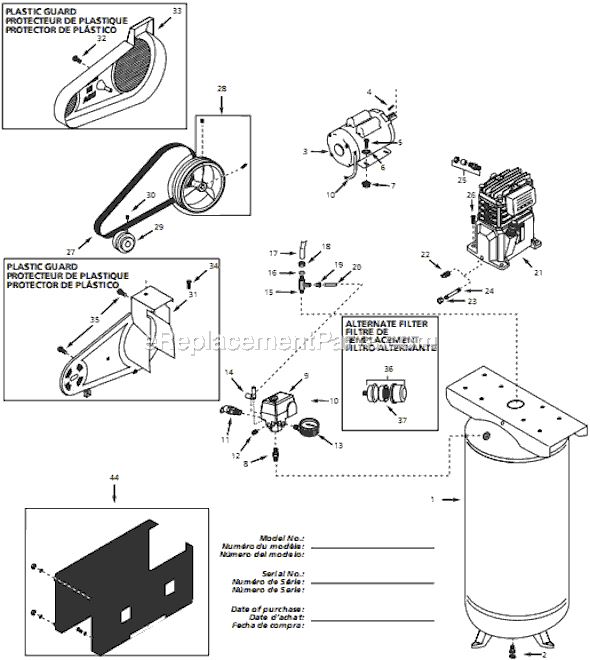 Campbell Hausfeld EX840100 (2008) Vertical Air Compressor Page A Diagram