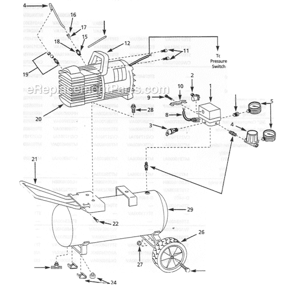 Campbell Hausfeld MT5001 (1997) PowerPal Motor Pump Assembly Page A Diagram