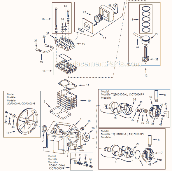 Campbell Hausfeld TQ300000AJ (2003) Four Cylinder Quad Air Compressor Pump Page A Diagram