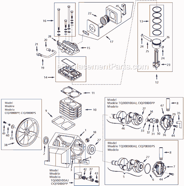Campbell Hausfeld TQ300100AJ (1999) Four Cylinder Quad Air Compressor Pump Page A Diagram
