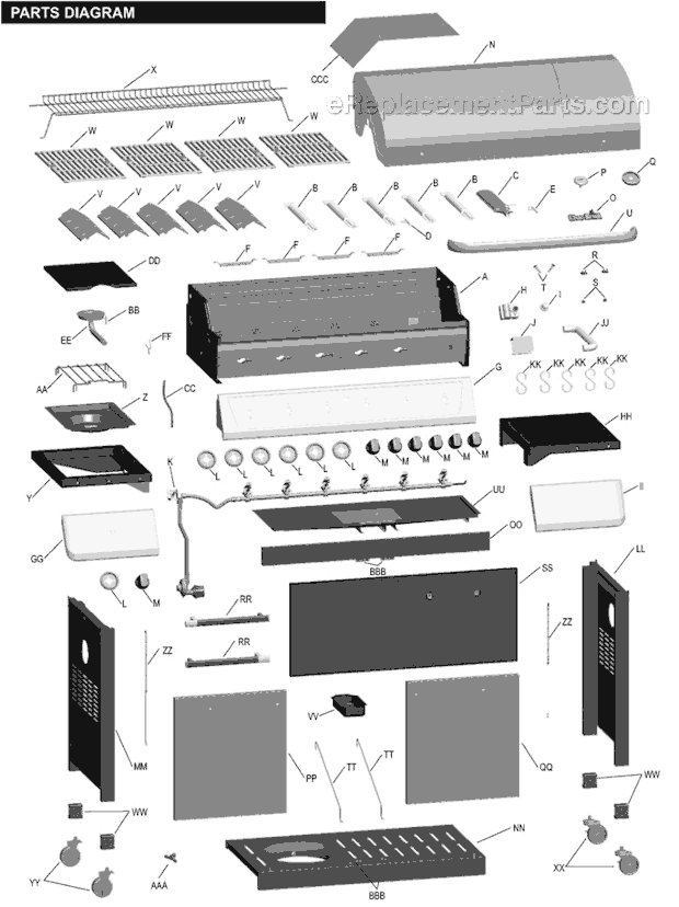 Char-Broil 463230710 Six-Burner Gas Grill with Side Burner Page A Diagram