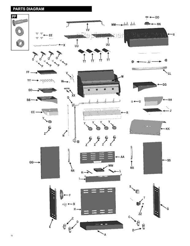 Char-Broil 463247009 Commercial Series 500 Four-Burner With Side Burner Grill Page A Diagram