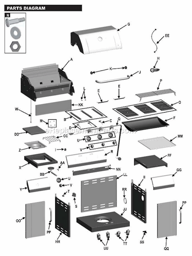 Char-Broil 463251713 Gourmet 3-Burner Tru-Infrared T-36D Grill Page A Diagram
