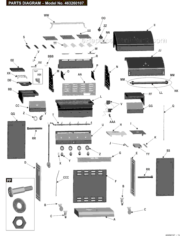 Char-Broil 463260107 Four-Burner Stainless Steel Dual Fuel Grill Page A Diagram