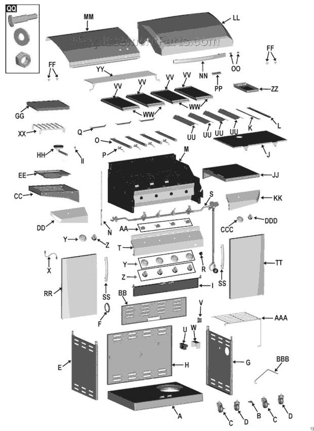 Char-Broil 463263110 Quantum Infrared 4-Burner Auto-Clean Grill Page A Diagram