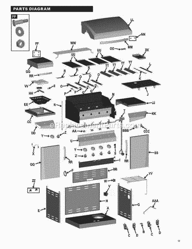 Char-Broil 463271313 Tru-Infrared Performance 4-Burner T-47D Gas Grill Page A Diagram