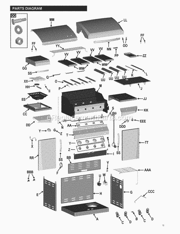Char-Broil 466271310 Quantum Infrared Four-Burner Auto-Clean Grill Page A Diagram