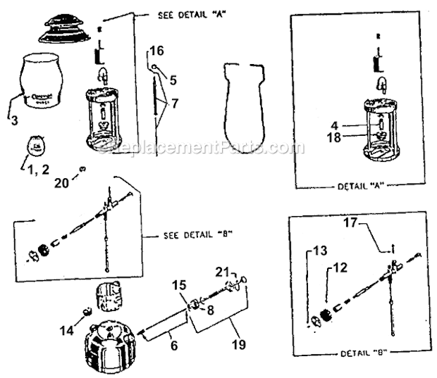 Coleman 200A700 1-Mantle Gas Lantern Page A Diagram