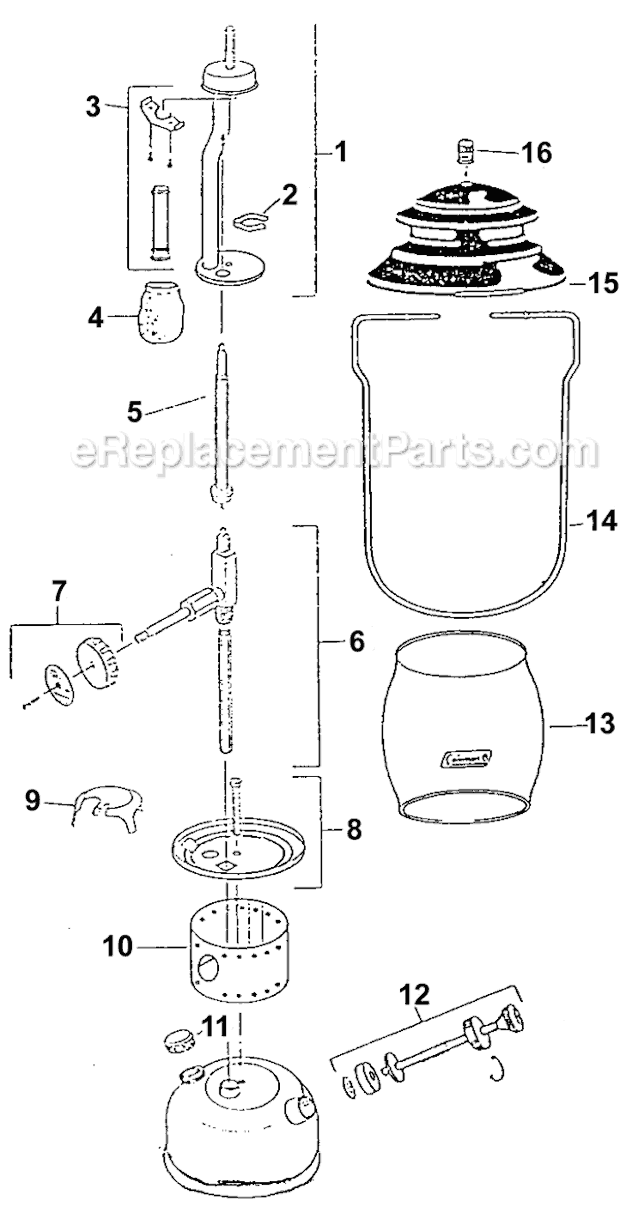 Coleman 200B703C 1-Mantle Gas Lantern Page A Diagram