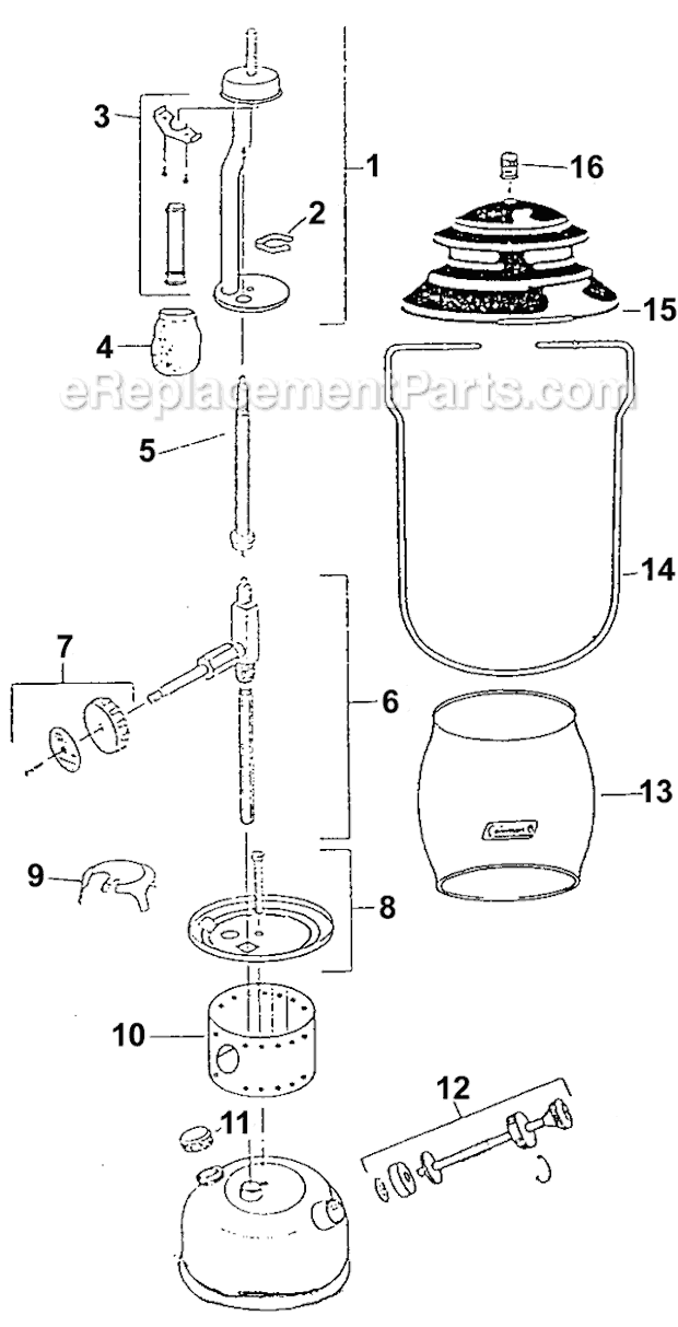 Coleman 200B712 1-Mantle Gas Lantern Page A Diagram