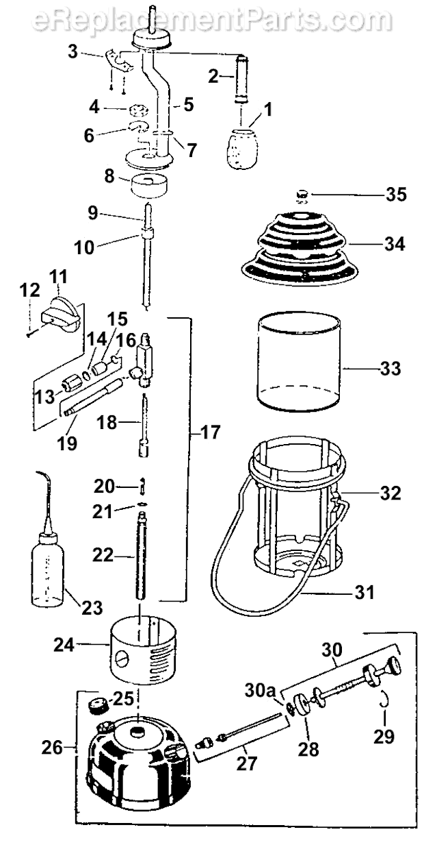 Coleman 214-700 1-Mantle Kerosene Lantern Page A Diagram